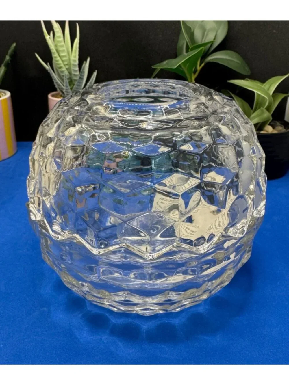Vintage Homco Clear Glass Two Piece Cubist Style Fairy Lamp - Picture 2 of 9